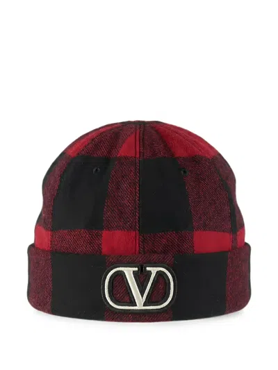 Valentino Garavani Vlogo Signature Check Beanie Hat In Multi