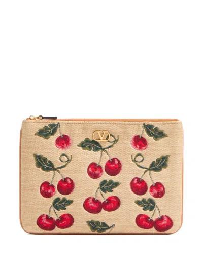 Valentino Garavani Vlogo Signature Cherry Clutch Bag In Neutrals