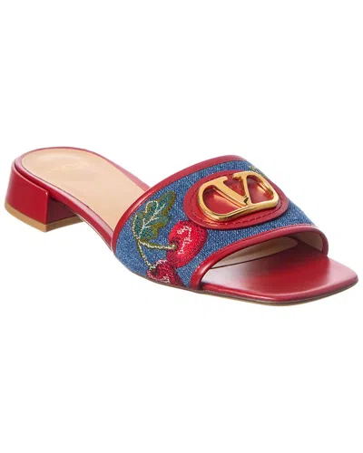 Valentino Garavani Valentino Vlogo Signature Cherryfic Denim & Leather Sandal In Red