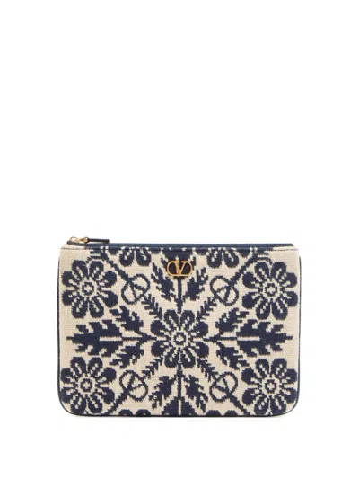 Valentino Garavani Vlogo Signature Clutch Bag In Neutral