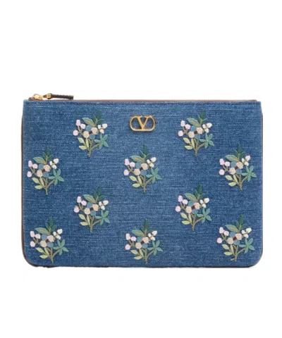 Valentino Garavani Vlogo Signature Clutch Bag In Blue