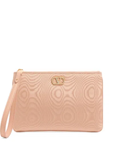 Valentino Garavani Vlogo Signature Clutch In Moiré Fabric With Jewel Logo In Pink