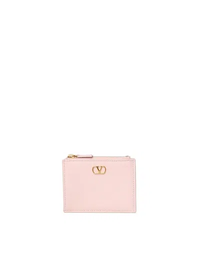 Valentino Garavani Vlogo Signature Grainy Calfskin Card Holder Woman Rose Quartz Uni In Pink