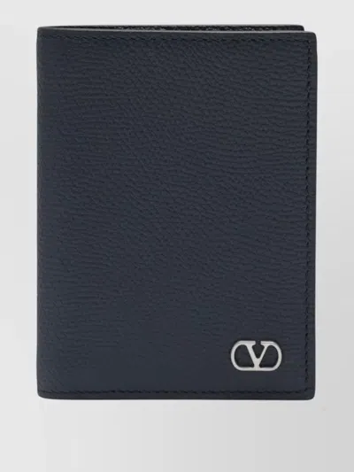 Valentino Garavani Vlogo Signature Compact Textured Leather Cardholder In Blue