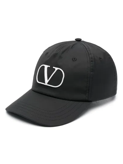 Valentino Garavani Vlogo Signature Cotton Baseball Cap In Black