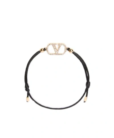VALENTINO GARAVANI VALENTINO GARAVANI VLOGO SIGNATURE BRACELET IN COTTON AND SWAROVSKI CRYSTALS