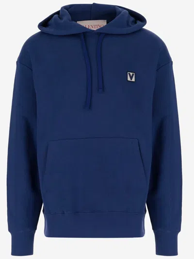 Valentino Vlogo Signature Cotton Hoodie In Blue