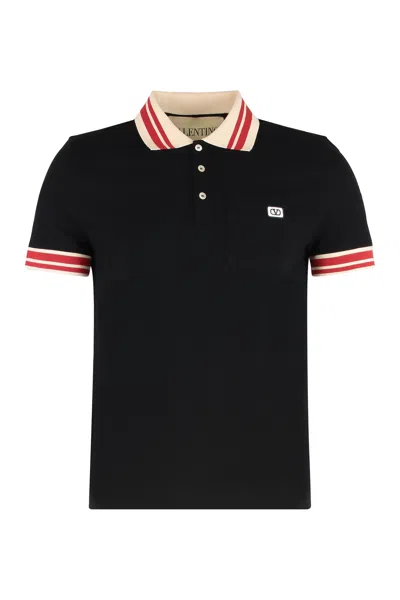 Valentino Vlogo Signature Cotton Polo Shirt In Black