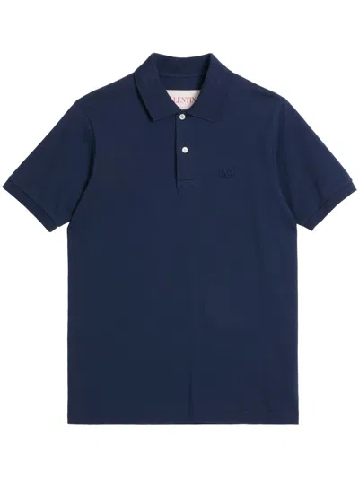 Valentino Cotton Piquet Polo Shirt With Vlogo Embroidery In Blue