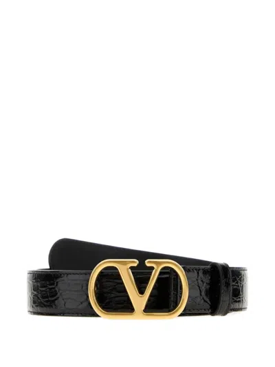 Valentino Garavani Vlogo Signature Croc-effect Belt In Black