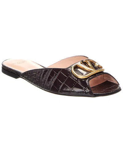 Valentino Garavani Valentino Vlogo Signature Croc-embossed Leather Sandal In Burgundy