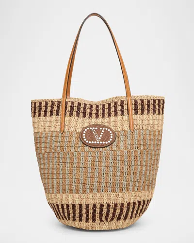VALENTINO GARAVANI VLOGO SIGNATURE CROCHET STRAW TOTE BAG