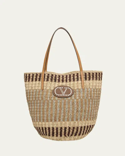 VALENTINO GARAVANI VLOGO SIGNATURE CROCHET STRAW TOTE BAG
