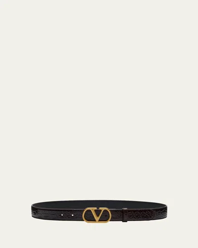 Valentino Garavani Vlogo Signature Crocodile Belt, 30mm In Brown