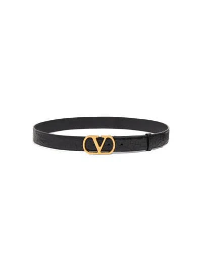 Valentino Garavani Valentino Vlogo Signature Crocodile Belt Black