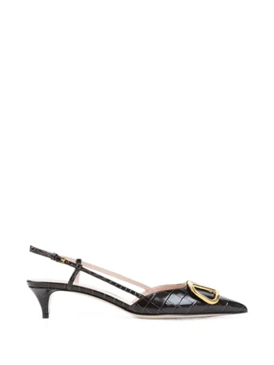 Valentino Garavani Vlogo 40 Slingback Pumps In Glossy Croc-embossed Leather In Black