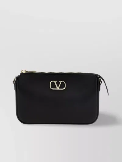 Valentino Garavani Black Leather Vlogo Crossbody Bag In Nero