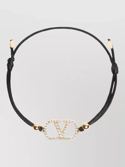 Valentino Garavani Vlogo Signature Crystal Bracelet Gold Tone In Black