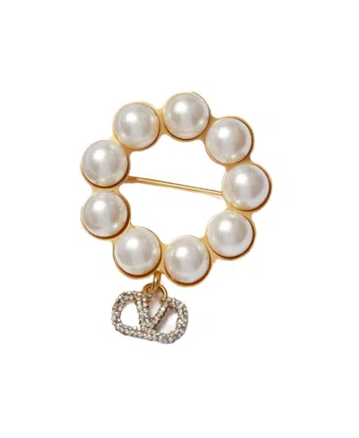 Valentino Garavani Vlogo Signature Crystal Brooch In Gold