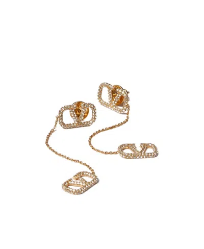 Valentino Garavani Crystal-embellished Vlogo Signature Earrings In Gold
