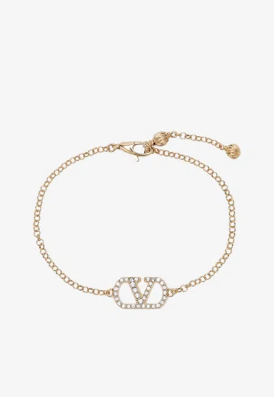Valentino Garavani Vlogo Signature Crystal Embellished Bracelet In Gold