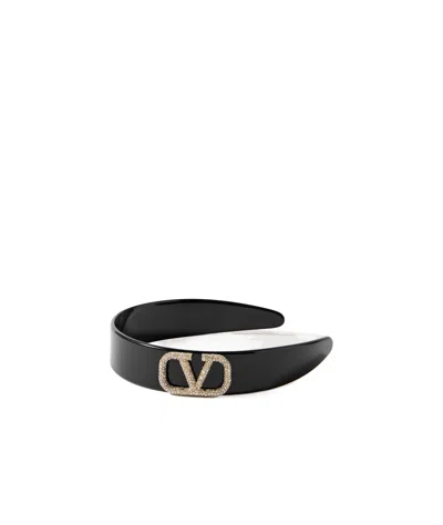 Valentino Garavani Vlogo Signature Crystal-embellished Headband In Black