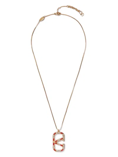 Valentino Garavani Vlogo Signature Crystal-embellished Necklace In Gold