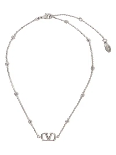 Valentino Garavani Vlogo Signature Crystal-embellished Necklace In Silver