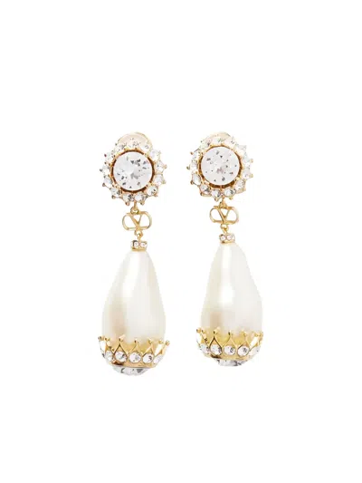 Valentino Garavani Vlogo Signature Crystal-embellished Pearl Earrings In Gold