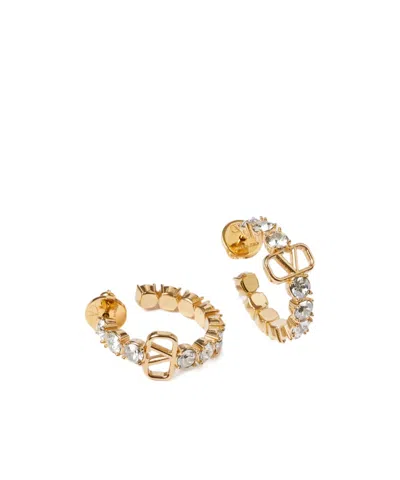 Valentino Garavani Vlogo Signature Crystal Hoop Earrings In Golden