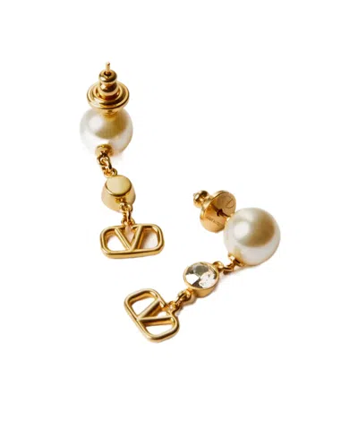 Valentino Garavani Vlogo Signature Crystal-pearl Drop Earrings In Yellow