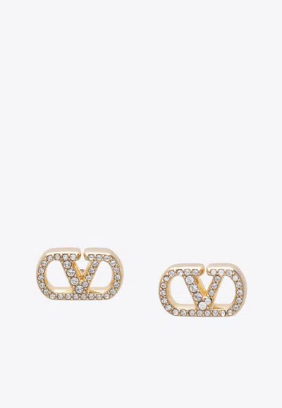 Valentino Garavani Vlogo Signature Crystal Stud Earrings In Gold