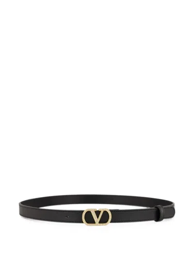 Valentino Garavani Vlogo Signature Crystal-embellished Belt In Black