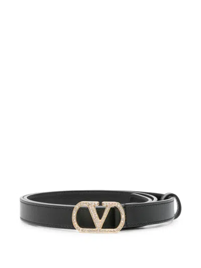 Valentino Garavani Vlogo Signature Crystal-embellished Belt In Black