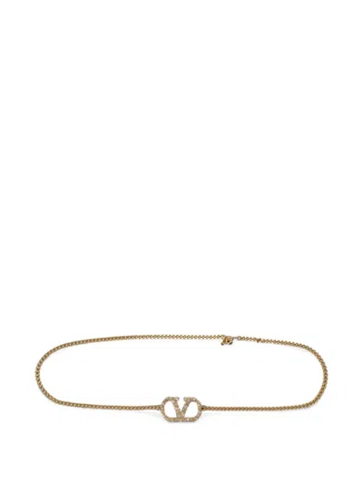 Valentino Garavani Vlogo Signature Crystal-embellished Belt In Gold