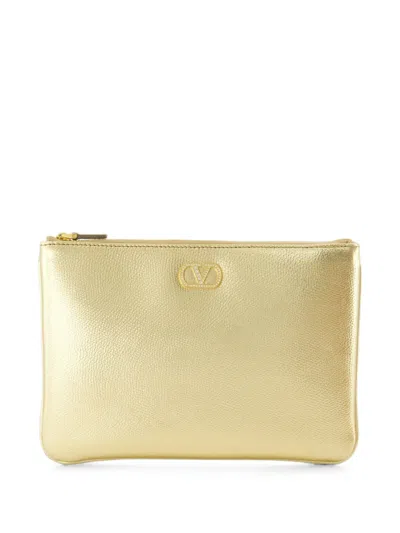 Valentino Garavani Vlogo Signature Crystal-embellished Clutch Bag In Gold