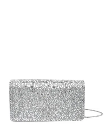 Valentino Garavani Vlogo Signature Crystal-embellished Clutch Bag In Silver