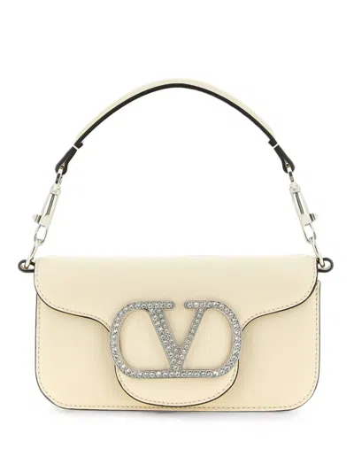 Valentino Garavani Vlogo Signature Crystal-embellished Shoulder Bag In Neutral