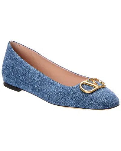 Valentino Garavani Valentino Vlogo Signature Demin Ballete Flat In Blue
