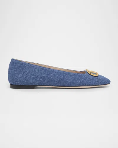 Valentino Garavani Vlogo Signature Denim Ballerina Flats In Blue