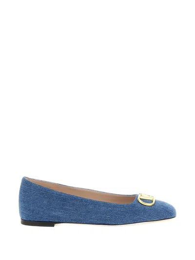 Valentino Garavani Vlogo Signature Square Toe Ballet Flats In Blue