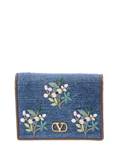 Valentino Garavani Valentino Vlogo Signature Denim Card Case In Blue
