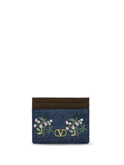 Valentino Garavani Vlogo Signature Denim Card Holder In Black