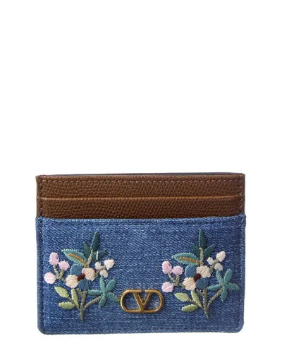 Valentino Garavani Valentino Vlogo Signature Denim Card Holder In Blue