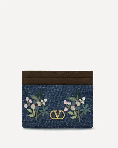 Valentino Garavani Vlogo Signature Denim Card Holder In Multi