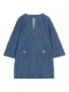 Valentino Vlogo Signature Mini Dress With V-neck And Pockets In Blue