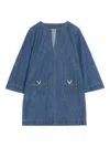 Valentino Vlogo Signature Mini Dress With V-neck And Pockets In Blue