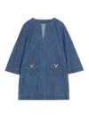 Valentino Vlogo Signature Mini Dress With V-neck And Pockets In Blue