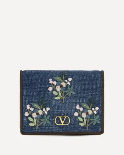 Valentino Garavani Vlogo Signature Denim Wallet In Blue
