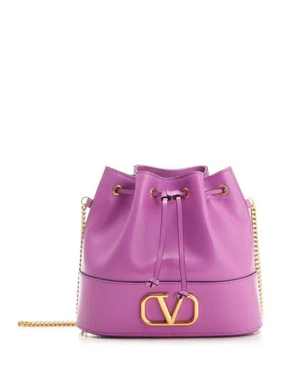 Valentino Garavani Valentino Vlogo Signature Drawstring Mini Bucket Bag In Purple